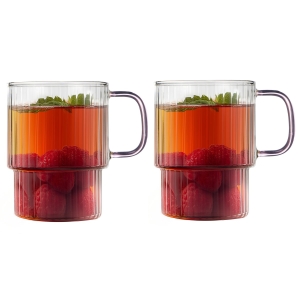 Dwie szklanki ryflowane z różowym uchem 350ml Livio