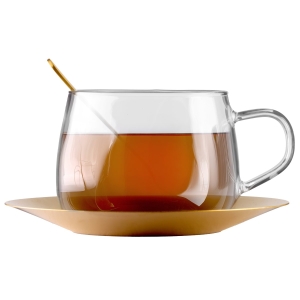 Filiżanka 400ml z łyżeczką i złotym spodkiem Eva 