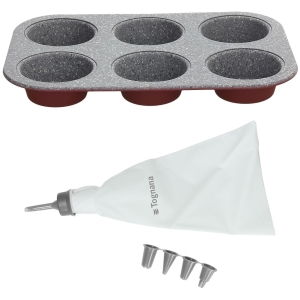 Blacha na 6 muffinów bordowa i rękaw do dekoracji