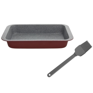 Blacha prostokątna bordowa 23x13cm i pędzelek szary