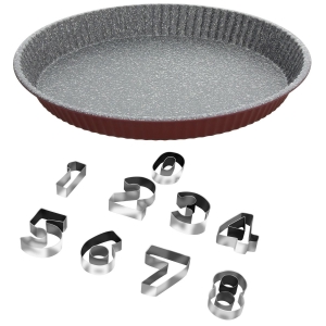 Blacha do pieczenia 26cm i 10 form srebrny bordowy