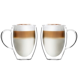 Komplet 2 szklanek wysokich z podwójną ścianką i uszkiem Noa 360 ml 