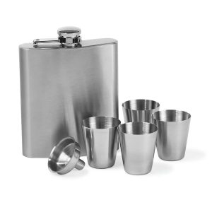 Piersiówka stalowa 200 ml z kieliszkami 4 sztuki